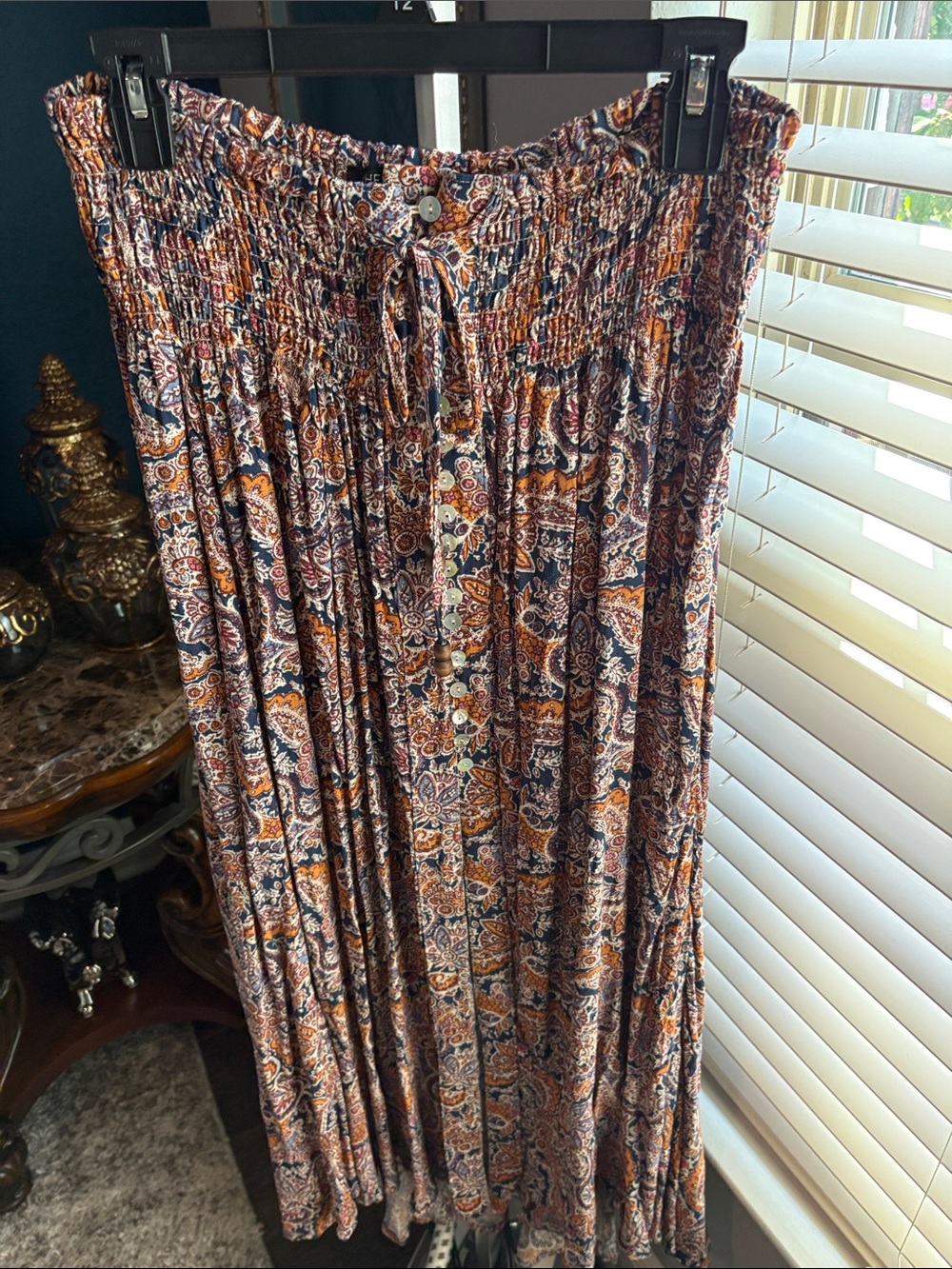 Boho Paisley Maxi Skirt in Navy and Rust